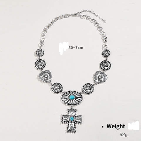 Elegant Retro Lady Cross Heart Shape Alloy Plating Inlay Turquoise Women's Earrings Necklace