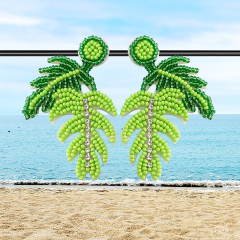 1 Pair Vacation Tropical Monstera Beaded Handmade 201 Stainless Steel Glass Drop Earrings