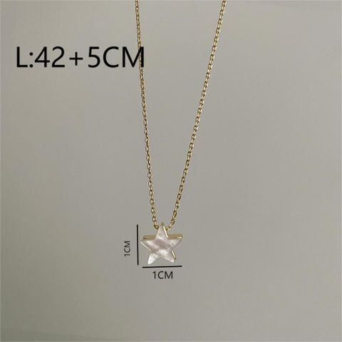 Copper 18K Gold Plated Simple Style Artistic Star Moon Flower Inlay Shell Necklace