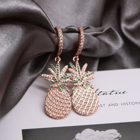 1 Pair IG Style Shiny Pineapple Plating Inlay Copper Zircon Drop Earrings