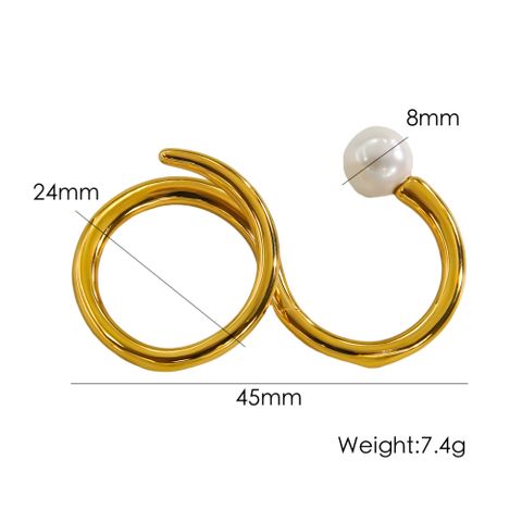 Edelstahl 304 14 Karat Vergoldet Einfacher Stil Inlay Geometrisch Künstliche Perlen Naturstein Achat Offener Ring