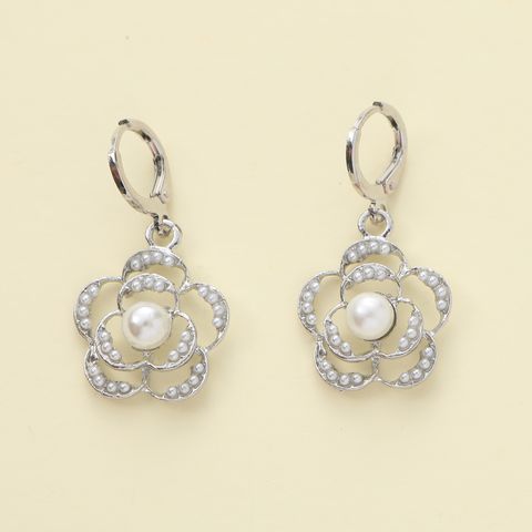 1 Pair Elegant Shiny Heart Shape Pearl Alloy Zircon Drop Earrings