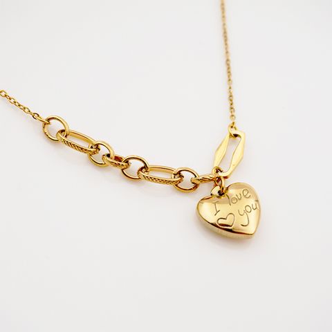 304 Stainless Steel Titanium Steel Gold Plated Simple Style Heart Shape Sweater Chain Necklace