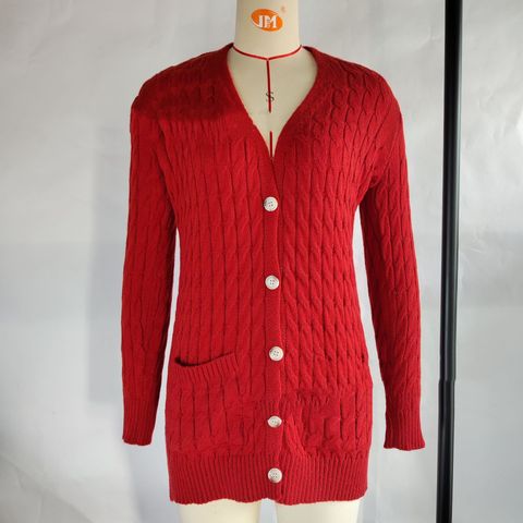 Women's Sweater Long Sleeve Sweaters & Cardigans Button Casual Solid Color