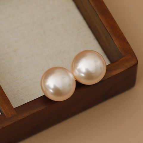 1 Pair Beach Sweet Artistic Round Enamel Inlay Copper Pearl 18K Gold Plated Ear Studs
