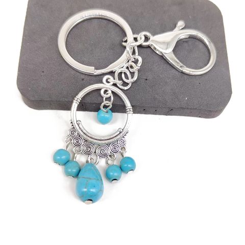 Vintage Style Bohemian Geometric Alloy Turquoise Buckle Plating Silver Plated Bag Pendant Keychain