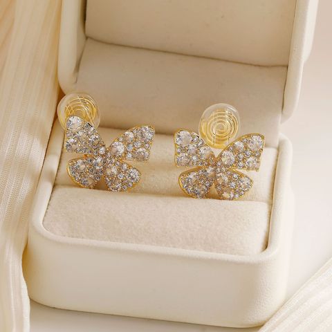 1 Pair Elegant Glam Shiny Butterfly Inlay Copper Zircon 18K Gold Plated Ear Cuffs Ear Studs