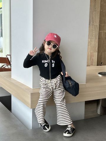 Casual Letter Stripe Simple Printing Stripe Cotton Girls Clothing Sets