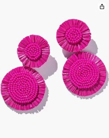 1 Pair IG Style Korean Style Round Raffia Seed Bead Drop Earrings