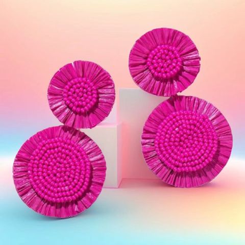 1 Pair IG Style Korean Style Round Raffia Seed Bead Drop Earrings