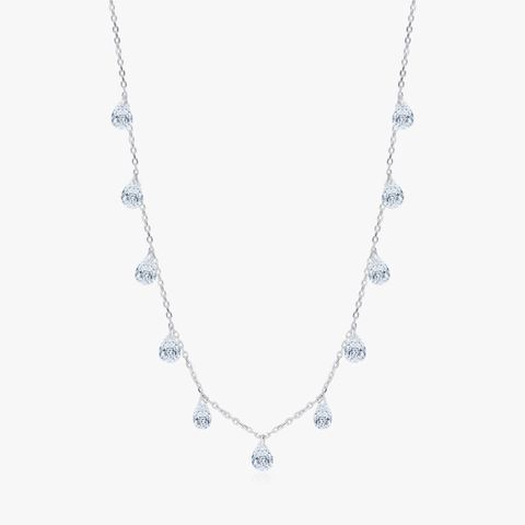 Sterling Silver Rhodium Plated Elegant Wedding Simple Style Zircon Water Droplets Necklace