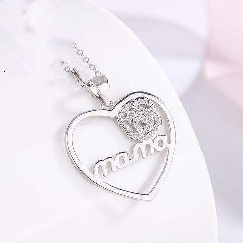 Lady Heart Shape Sterling Silver Plating Zircon Pendant Necklace