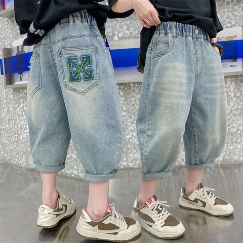 Streetwear Solid Color Elastic Waist Denim Boys Pants