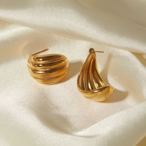 1 Pair IG Style Simple Style Stripe Solid Color Plating 316 Stainless Steel  18K Gold Plated Ear Studs