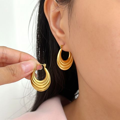 1 Pair Retro Solid Color Plating 304 Stainless Steel 18K Gold Plated Earrings