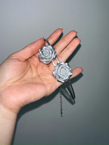 Wholesale Jewelry Sweet Rose Arylic Pu Leather Silver Plated Choker