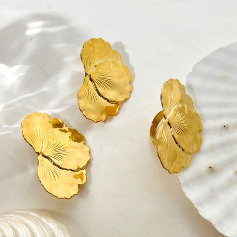 304 Stainless Steel Gold Plated Sweet Simple Style Plating Leaves Rings Earrings