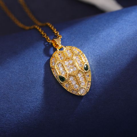 304 Stainless Steel 18K Gold Plated Cute Plating Inlay Tortoise Snake Zircon Pendant Necklace
