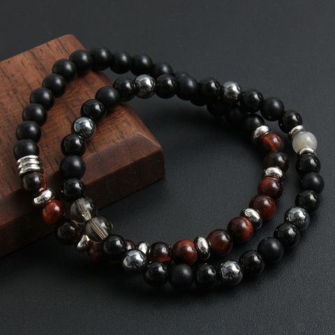 Simple Style Commute Round 304 Stainless Steel Natural Stone Tiger Eye Beaded Handmade Men's Bracelets