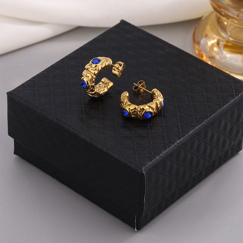 1 Pair Vintage Style C Shape Multicolor Sparkly Plating Inlay 304 Stainless Steel Artificial Gemstones Artificial Pearls 18K Gold Plated Ear Studs