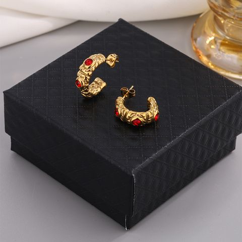 1 Pair Vintage Style C Shape Multicolor Sparkly Plating Inlay 304 Stainless Steel Artificial Gemstones Artificial Pearls 18K Gold Plated Ear Studs