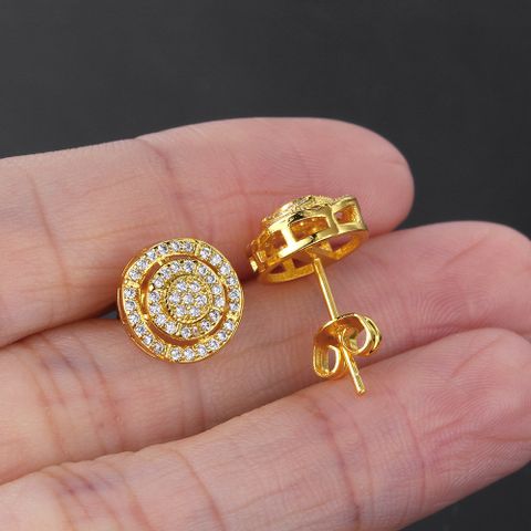 1 Pair Hip-Hop Shiny Geometric Plating Inlay Brass Artificial Crystal White Gold Plated Gold Plated Ear Studs