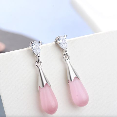 1 Pair Sweet Water Droplets Tassel Inlay Copper Opal Drop Earrings