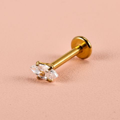 1 Piece Lip Rings Simple Style Solid Color 316 Stainless Steel  Polishing Inlay Zircon 18K Gold Plated Lip Rings