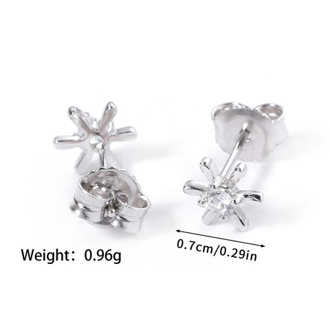 1 Piece Luxurious Romantic Sector Oval Plating Inlay Sterling Silver Zircon White Gold Plated Ear Studs