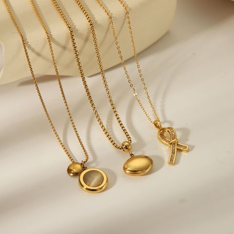 304 Stainless Steel 18K Gold Plated Casual Vintage Style Inlay Round Knot Zircon Pendant Necklace