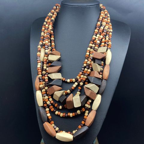 Wholesale Jewelry Vacation Ethnic Style Pastoral Geometric Wood Beaded Layered Layered Necklaces