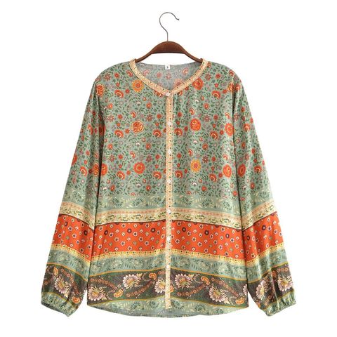 Women's Blouse Long Sleeve Blouses Printing Button Vacation Ditsy Floral