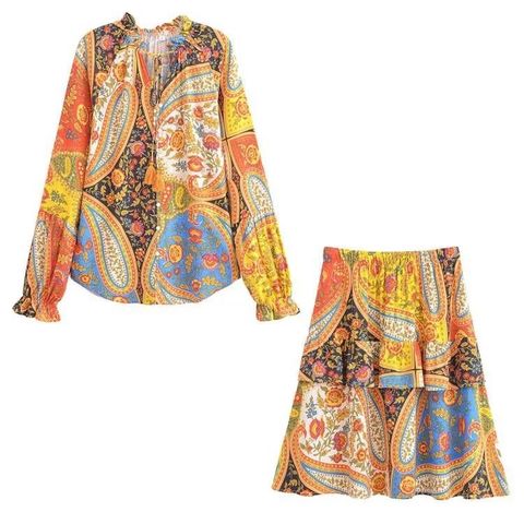 Daily Beach Women's Vacation Printing Polyester Printing Tassel Skirt Sets Skirt Sets
