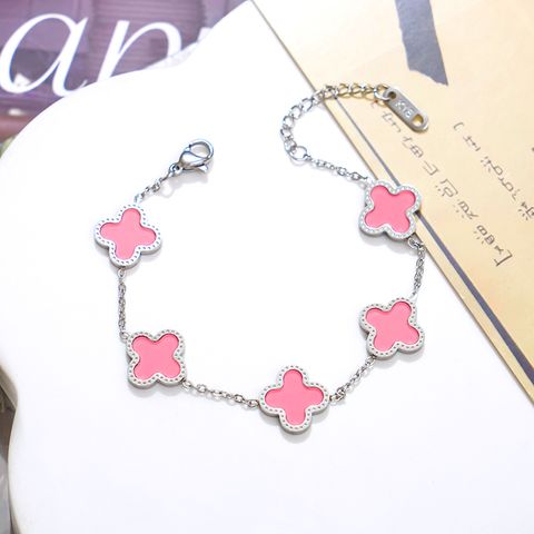 304 Stainless Steel Elegant Modern Style Sweet Plating Inlay Four Leaf Clover Acrylic Bracelets