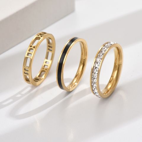 304 Stainless Steel 14K Gold Plated Classic Style Hollow Out Inlay Geometric Artificial Rhinestones Rings