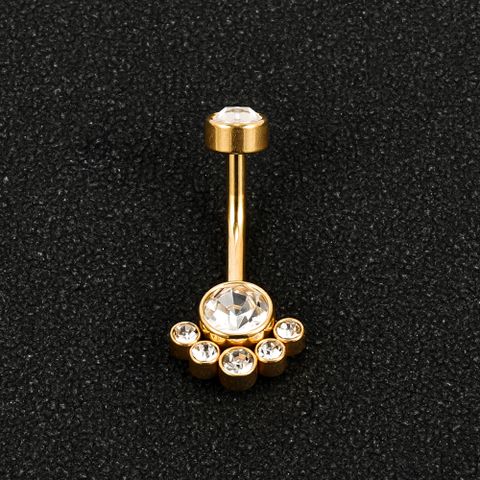 1 Piece Belly Rings Simple Style Solid Color 302 Stainless Steel 316 Stainless Steel  Polishing Plating Inlay Diamond 18K Gold Plated Belly Rings