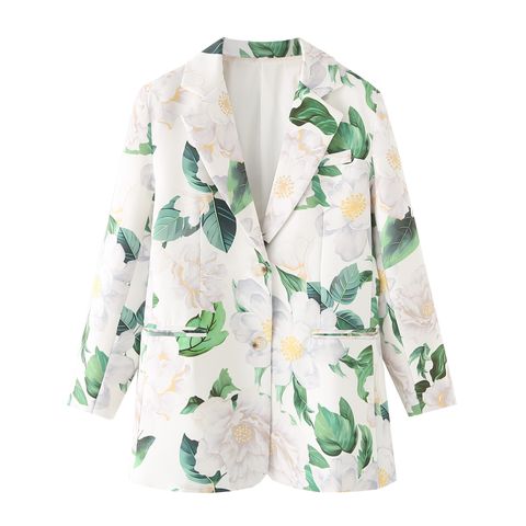 Women's Long Sleeve Blazers Printing Pocket Streetwear Leaves Flower