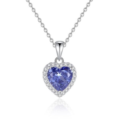 Sterling Silver Sweet Simple Style Inlay Heart Shape High Carbon Diamond Pendant Necklace