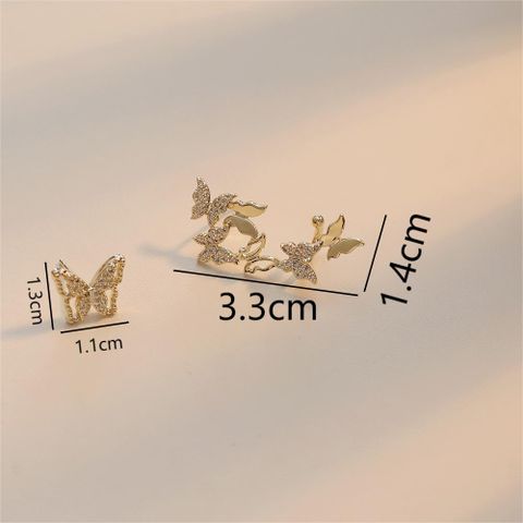1 Pair Simple Style Commute Butterfly Plating Inlay Copper Zircon 18K Gold Plated Ear Studs