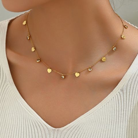 304 Stainless Steel 18K Gold Plated Simple Style Classic Style Plating Inlay Solid Color Rhinestones Necklace