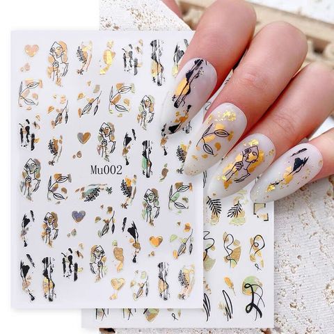 Spring New Nail Beauty Stickers Gold-Plated Rose Black Lines Flower And Leaf Leopard Nail Stickers MU002-003