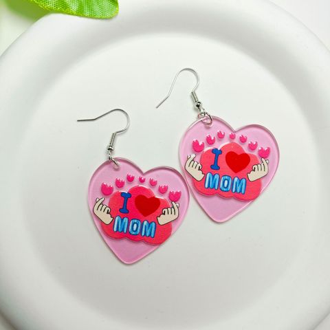 Lady Simple Style Heart Shape Arylic Printing Mother'S Day Women's Ear Hook 1 Pair