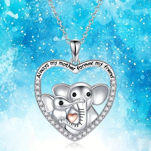 Sweet Simple Style Heart Shape Elephant Alloy Plating Mother'S Day Women's Pendant Necklace 1 Piece