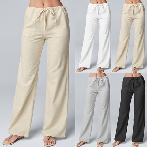 Casual Classic Style Solid Color Pants Cotton And Linen Casual Pants BOTTOMS