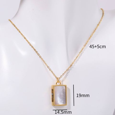 201 Stainless Steel 304 Stainless Steel Shell Gold Plated Simple Style Inlay Rectangle Round Shell Pendant Necklace Locket Necklace