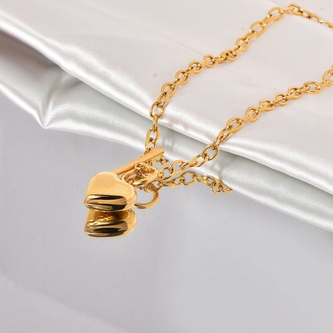 Titanium Steel 18K Gold Plated Cute Sweet Polishing Heart Shape Pendant Necklace