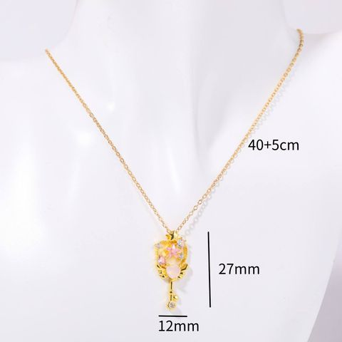 Copper Gold Plated Streetwear Plating Inlay Heart Shape Wings Key Zircon Pendant Necklace