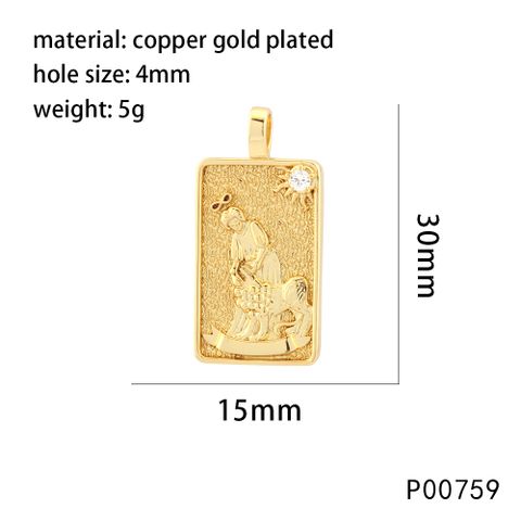 1 Piece 15*30mm Hole 4~4.9mm Copper Zircon 18K Gold Plated Rectangle Polished Pendant