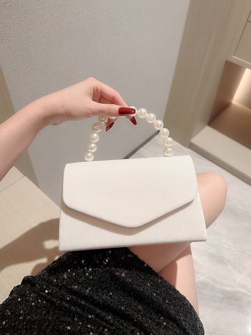 White Black Polyester Solid Color Beading Evening Bags