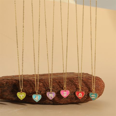 Copper 14K Gold Plated Vintage Style Simple Style Commute Constellation Heart Shape Enamel Pendant Necklace